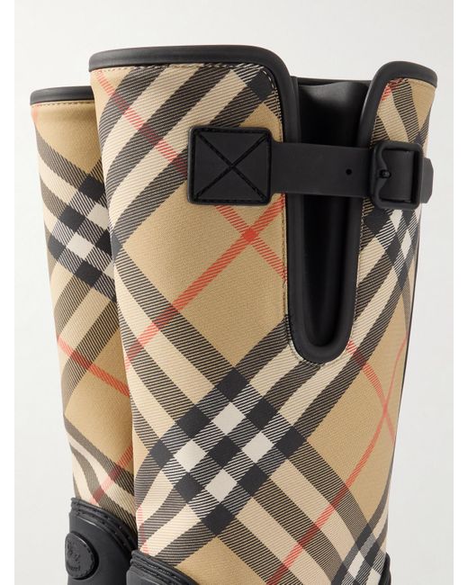 Burberry Black Rubber Marsh Gummistiefel Mit Besätzen Aus Kariertem Nylon
