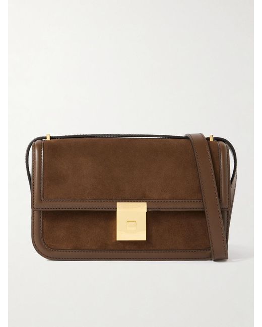 DeMellier London Brown Paris Leather-Trimmed Suede Shoulder Bag