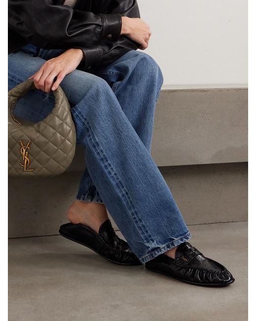 Saint Laurent White Le Loafer Embellished Collapsible-Heel Glossed-Eel Loafers