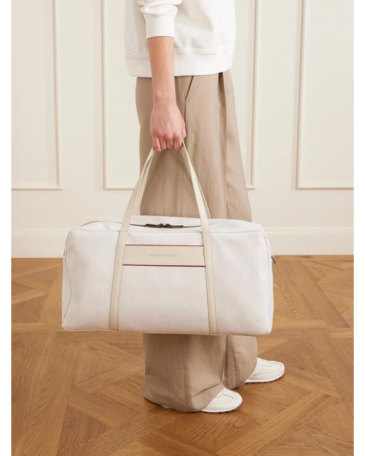 Brunello Cucinelli Natural Leather-Trimmed Canvas Tennis Bag