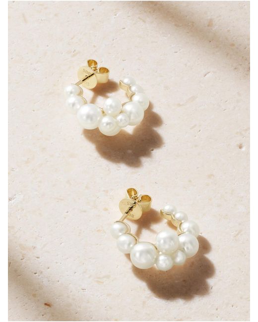 Sophie Bille Brahe Natural Boucle Botticelli 14-Karat Recycled Pearl Hoop Earrings