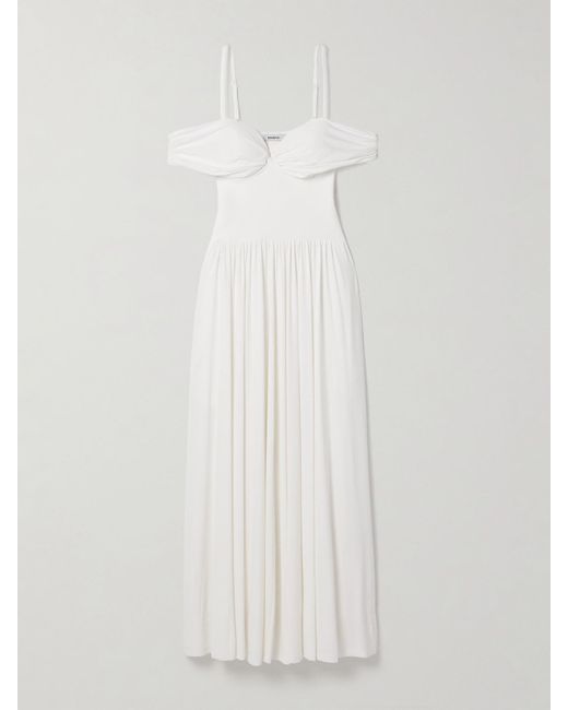 Jonathan Simkhai White Amarantha Cold-Shoulder Pleated Stretch-Jersey And Knit Gown