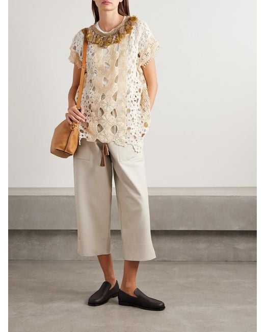 Thank You Have A Good Day Natural Tasseled Patchwork Crocheted Cotton Top
