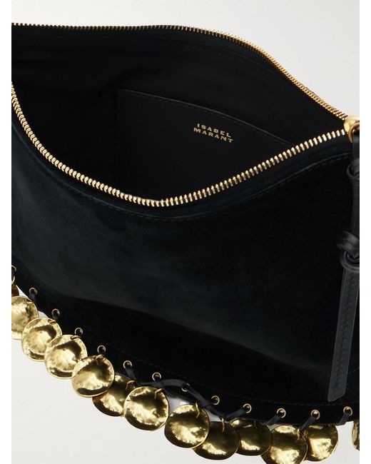 Isabel Marant Black Oskan Soft Embellished Leather-Trimmed Suede Tote
