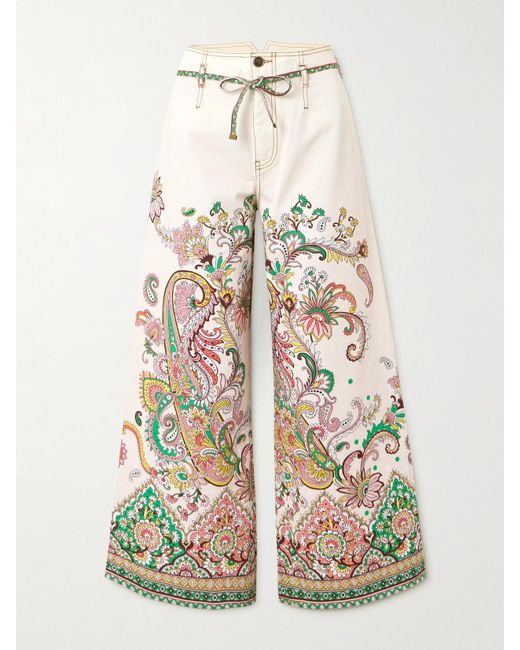 Etro White Belted Printed Wide-Leg Jeans
