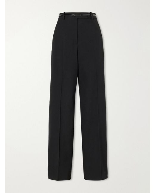 Tom Ford Black Belted Grain De Poudre Wool Wide-Leg Pants