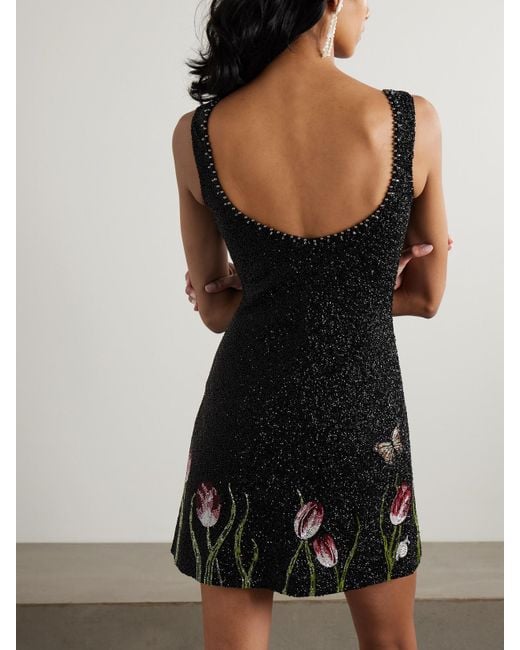 Clio Peppiatt Black Tulip Minikleid Aus Stretch-Tüll Mit Zierperlen