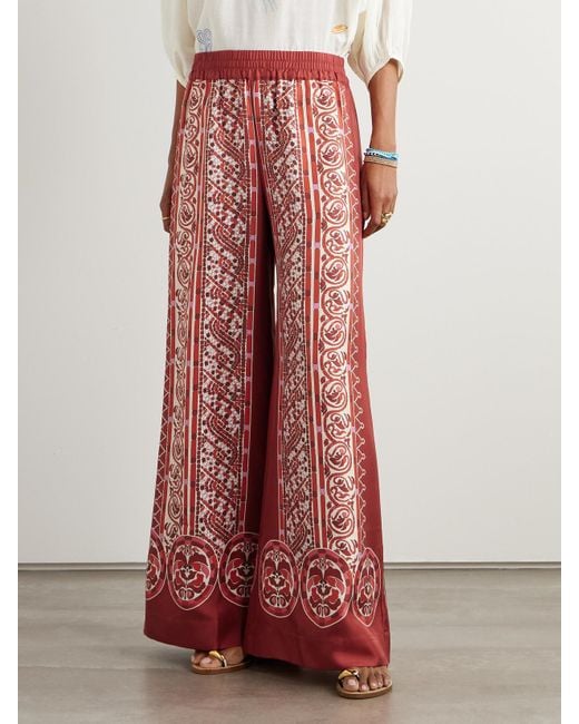 LaDoubleJ Red Icon Palazzo Printed Silk-Twill Wide-Leg Pants