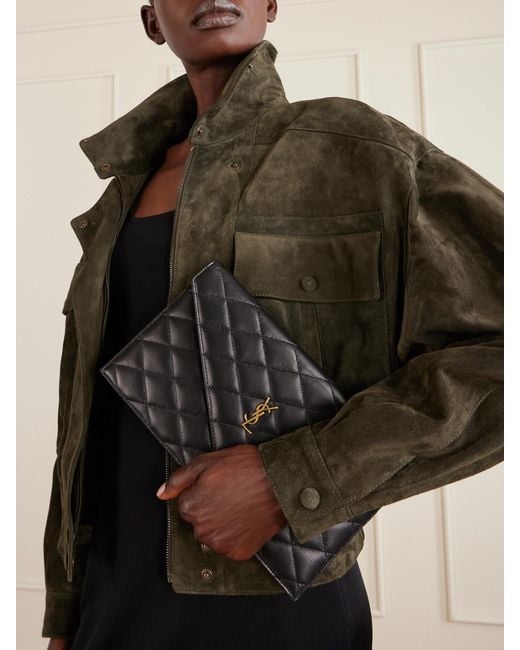 Saint Laurent Black Paris Matelassé Leather Pouch
