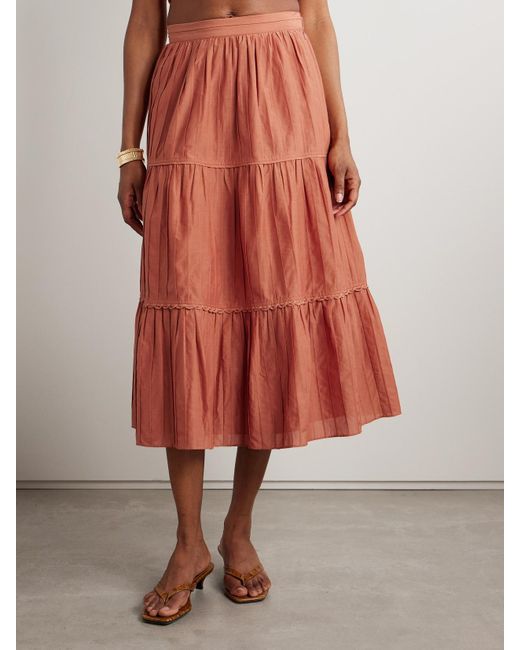 La Ligne Orange Midirock Aus Einer Baumwoll-Seidenmischung Mit Biesen Und Teilungsnähten