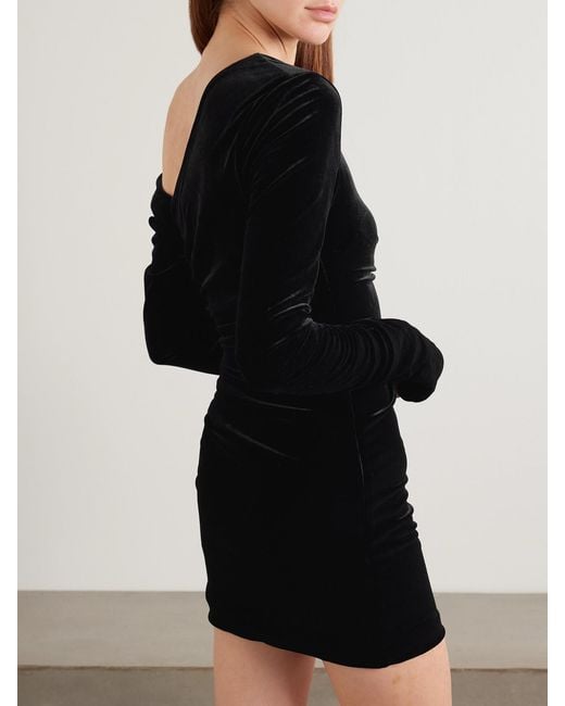 Sir Black Ettore Off-The-Shoulder Draped Stretch-Velvet Mini Dress