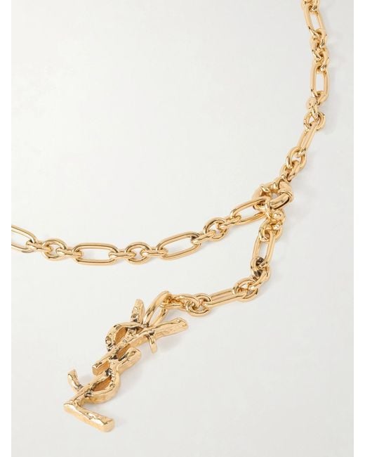Saint Laurent Natural Cassandre-Tone Enamel Necklace
