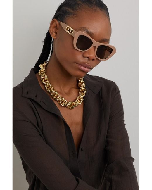 Fendi Brown O'Lock Cat-Eye Acetate And-Tone Sunglasses