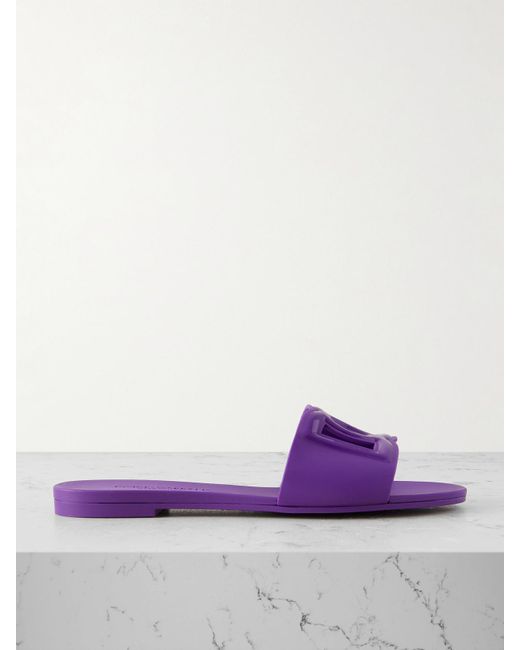 Dolce & Gabbana Purple Maiolica Cutout Rubber Slides