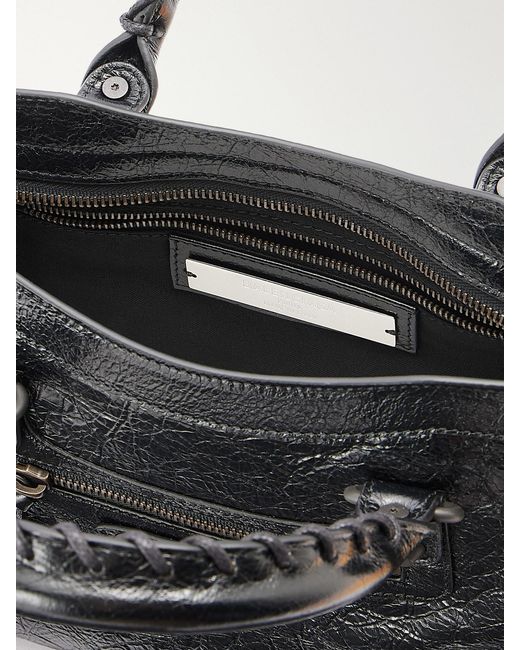 Balenciaga Black Le City Small Embellished Crinkled-Leather Shoulder Bag
