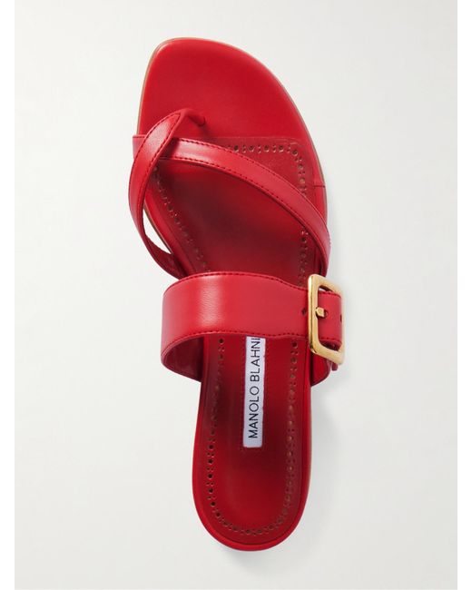Manolo Blahnik Red Thalusa Pantoletten Aus Leder