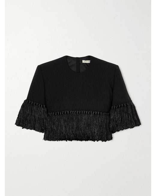 Heirlome Black Matilde Bouclé Fringed Wool-Blend Blouse