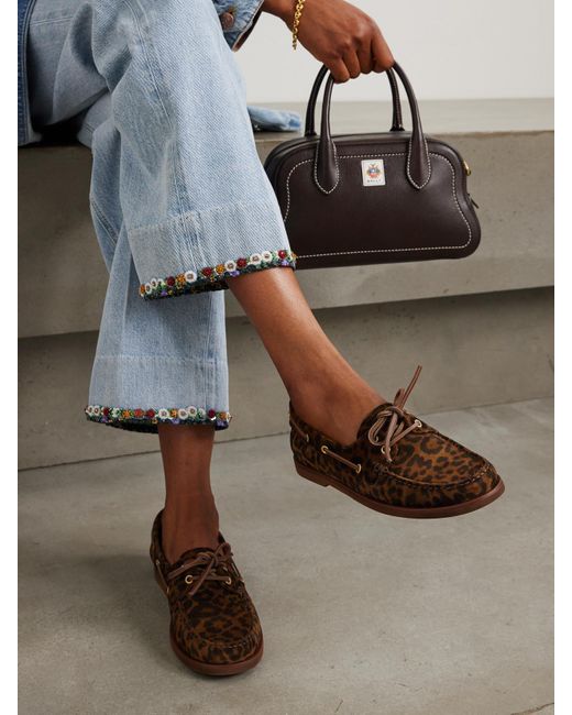 Gianvito Rossi Brown Vandée Leopard-Print Suede Boat Shoes