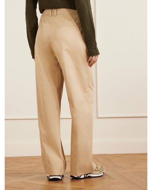 Moncler Natural Appliquéd Pleated Cotton-Twill Wide-Leg Pants
