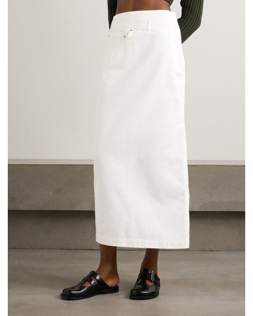 Loewe White Asymmetric Denim Midi Skirt