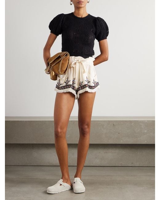 Isabel Marant Natural Kriss Frayed Embroidered Jacquard Shorts