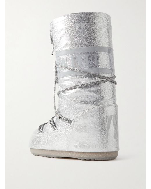 Moon Boot Gray Icon Glitter Coated-Shell Knee Boots