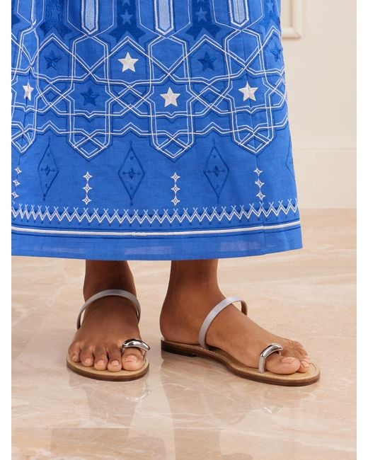 Amanu White The Kibera Embellished Satin And Leather Sandals