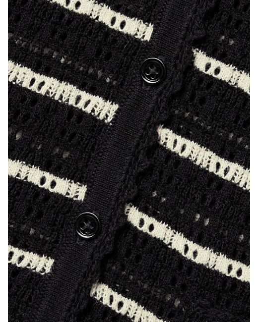 Doen Black Therese Striped Pointelle-Knit Pima Cotton And Silk-Blend Cardigan