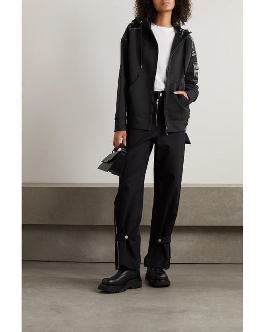 Moncler Black Glossed-Shell Trimmed Cotton-Jersey Hoodie