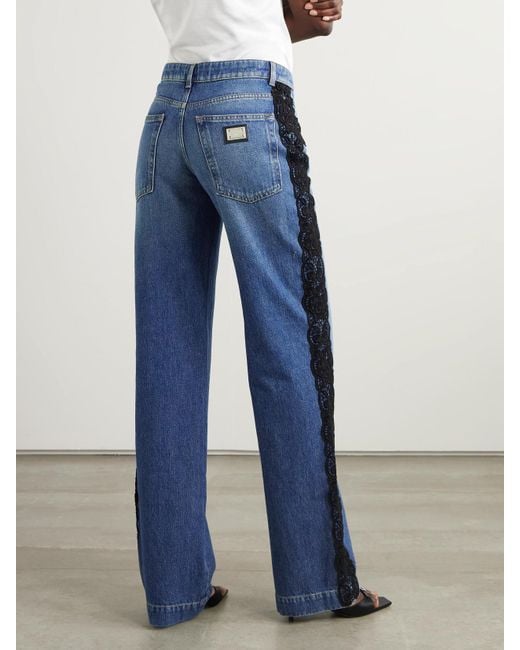 Dolce & Gabbana Blue Lace-Trimmed Mid-Rise Straight-Leg Jeans
