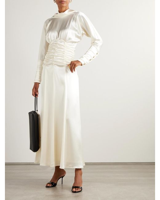 Violante Nessi White Edgar Open-Back Gathered Satin Gown