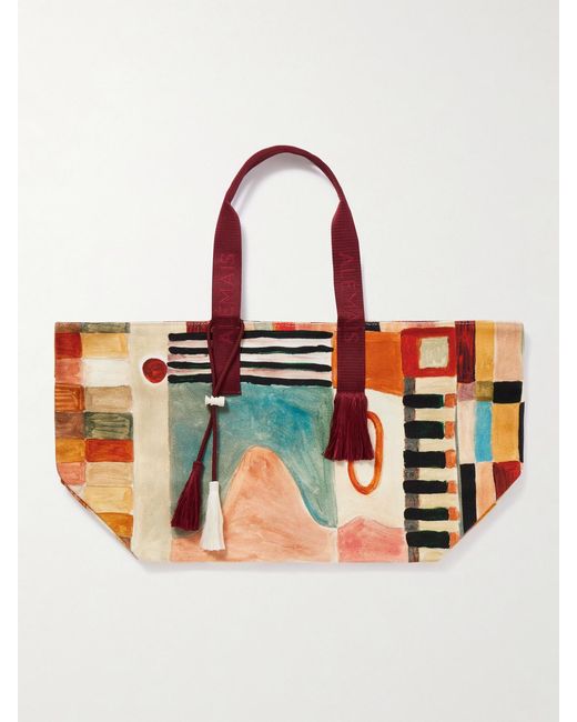 ALÉMAIS Pink Laurence Leenaert Michelle Tasseled Printed Cotton-Canvas Tote