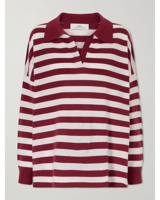 arch4 Red Victoria Striped Cashmere Polo Shirt