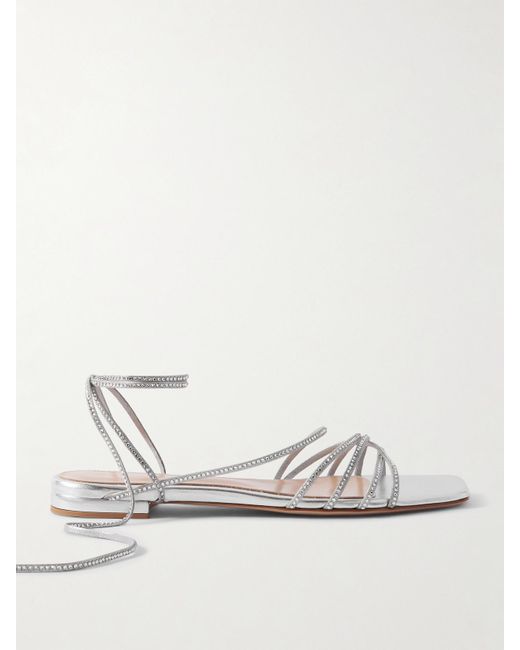 Gianvito Rossi Natural Crystal-Embellished Metallic Leather Sandals
