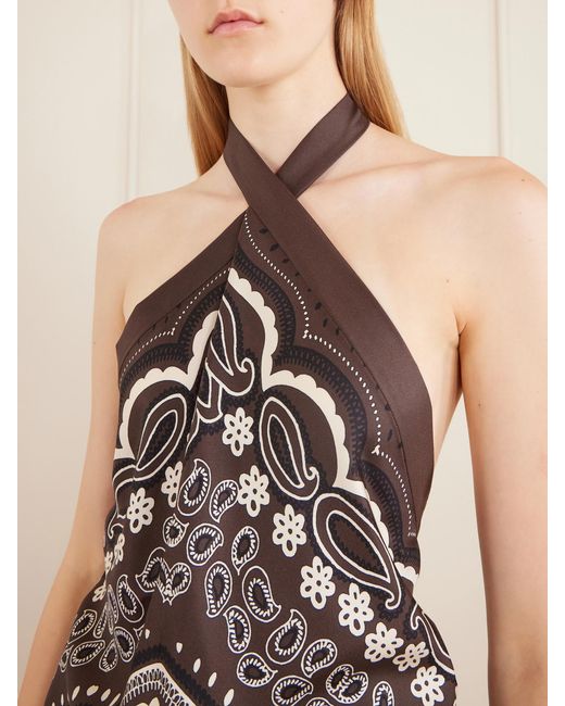 Nili Lotan White Solal Printed Silk Halter Top