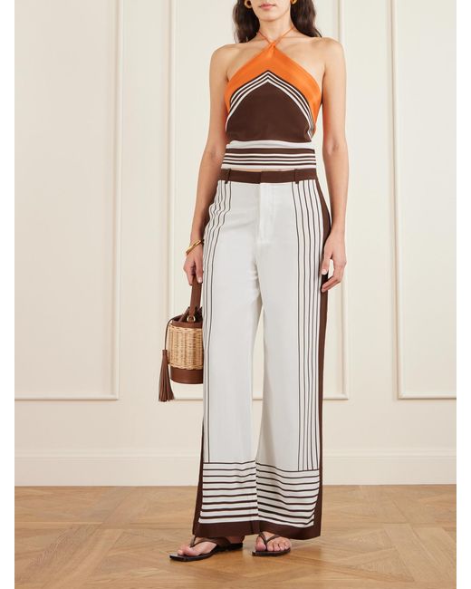 Sir White Destino Hose Mit Weitem Bein Aus Crêpe De Chine Aus Seide Mit Streifen