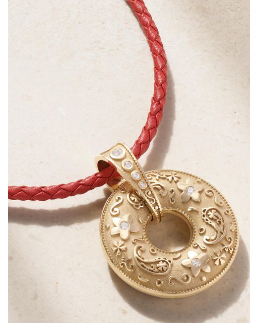 Marlo Laz Natural Southwestern Donut 14-Karat, Diamond And Leather Necklace