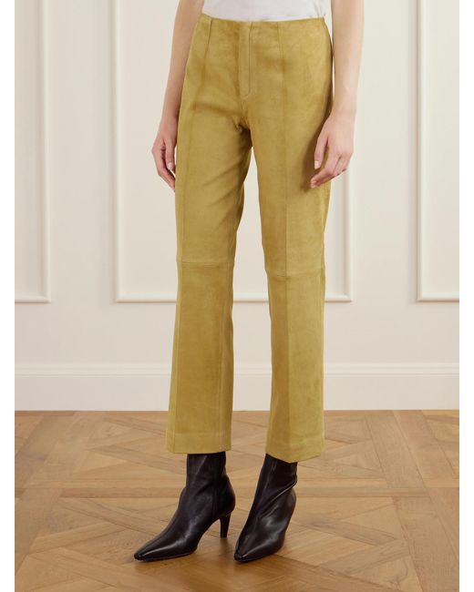Stouls Yellow Georgette Straight-Leg Suede Pants