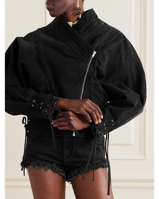 Isabel Marant Black Edina Lace-Up Paneled Denim Jacket