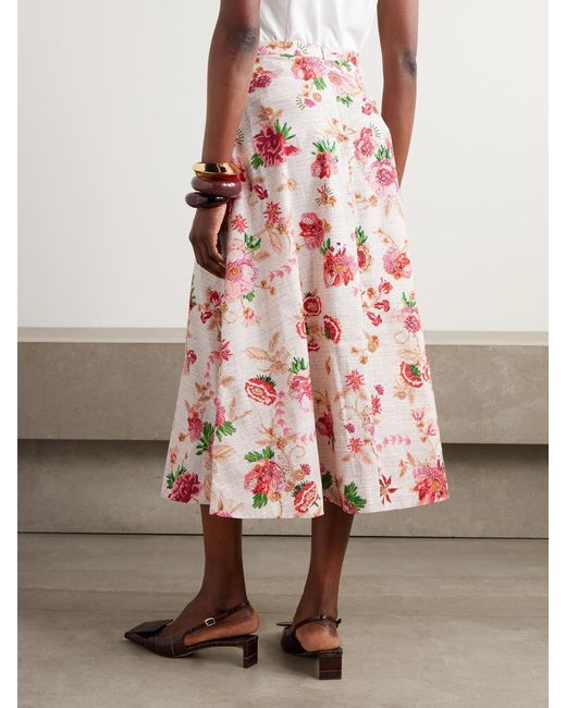 Mary Katrantzou Pink Etta Floral-Print Cotton-Poplin Midi Skirt