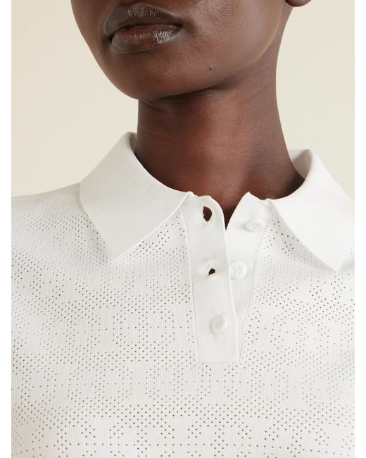 Tory Burch White Pointelle-Knit Polo Shirt