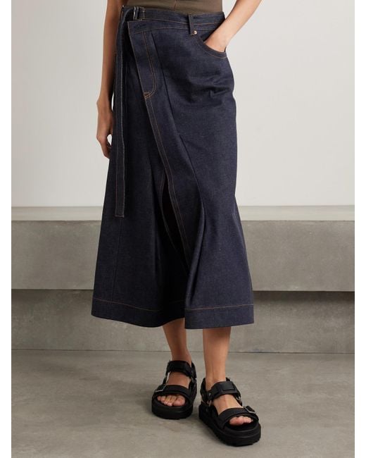 Sacai Blue Belted Denim Midi Skirt