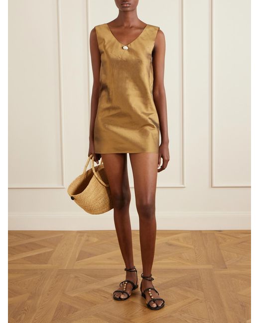SARA CRISTINA Natural Dune Pearl-Embellished Silk-Shantung Mini Dress