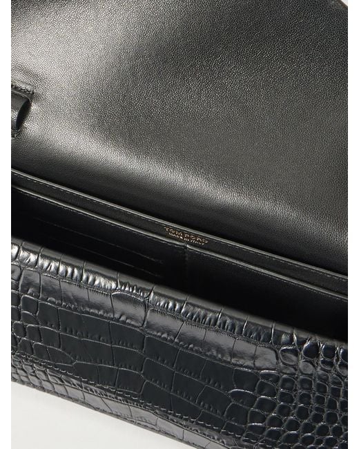 Tom Ford Black Croc-Effect Patent-Leather Shoulder Bag