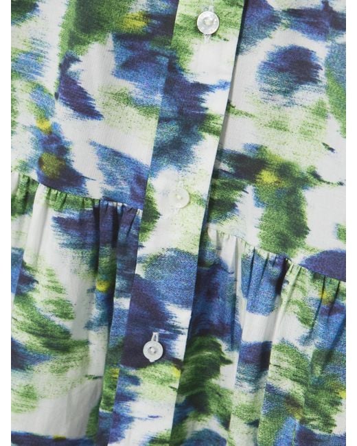 Erdem Blue Tiered Printed Cotton Midi Dress