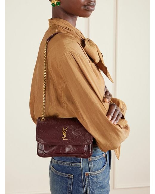 Saint Laurent Red Niki Mini Crinkled-Leather Shoulder Bag