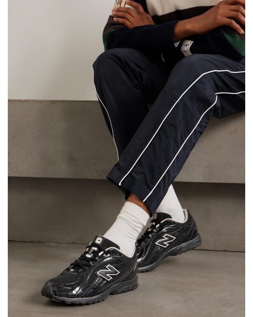 New Balance Black 204L Paneled Patent-Leather And Mesh Sneakers