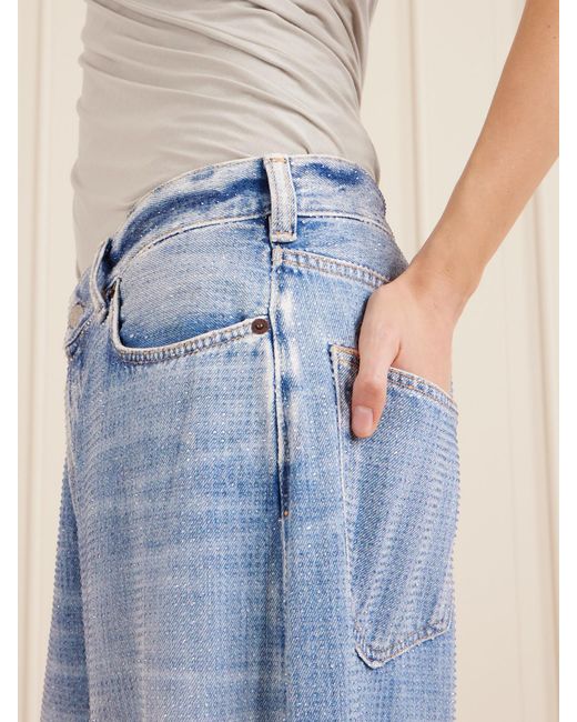 Acne Blue 2023 Crystal-Embellished Low-Rise Wide-Leg Jeans