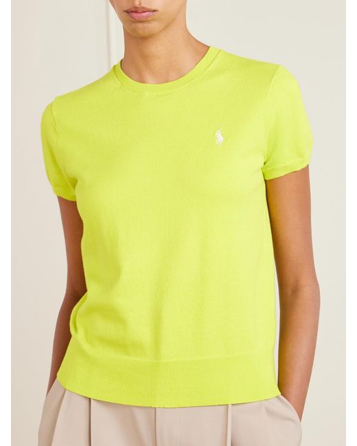 Polo Ralph Lauren Yellow Embroidered Cotton-Blend Sweater