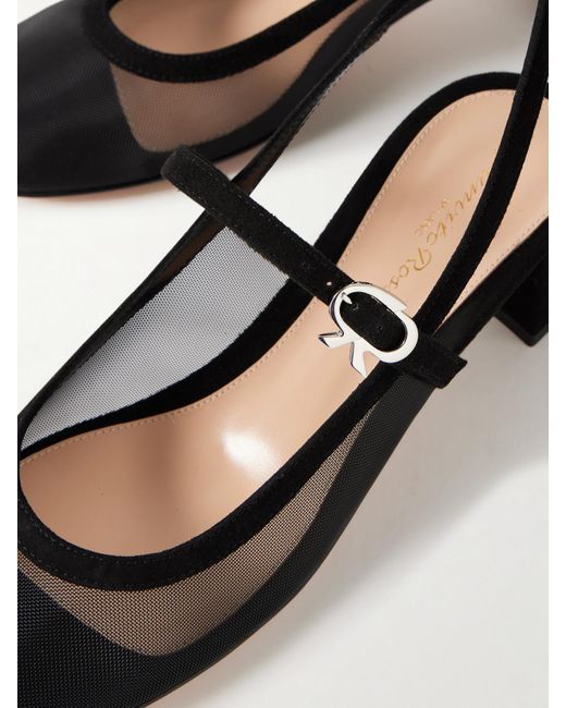 Gianvito Rossi Black Francoise 45 Suede-Trimmed Mesh Slingback Pumps
